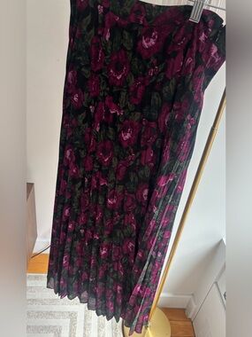Joe Fresh Black Maxi Skirt with Magenta Floral Print